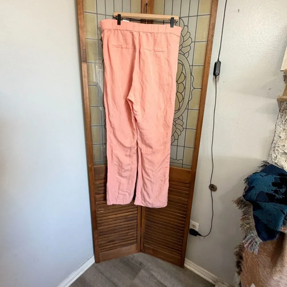 H&M Linen Blend Pink Wide Leg Coastal Preppy Vacation Ready Pants Size Plus 16